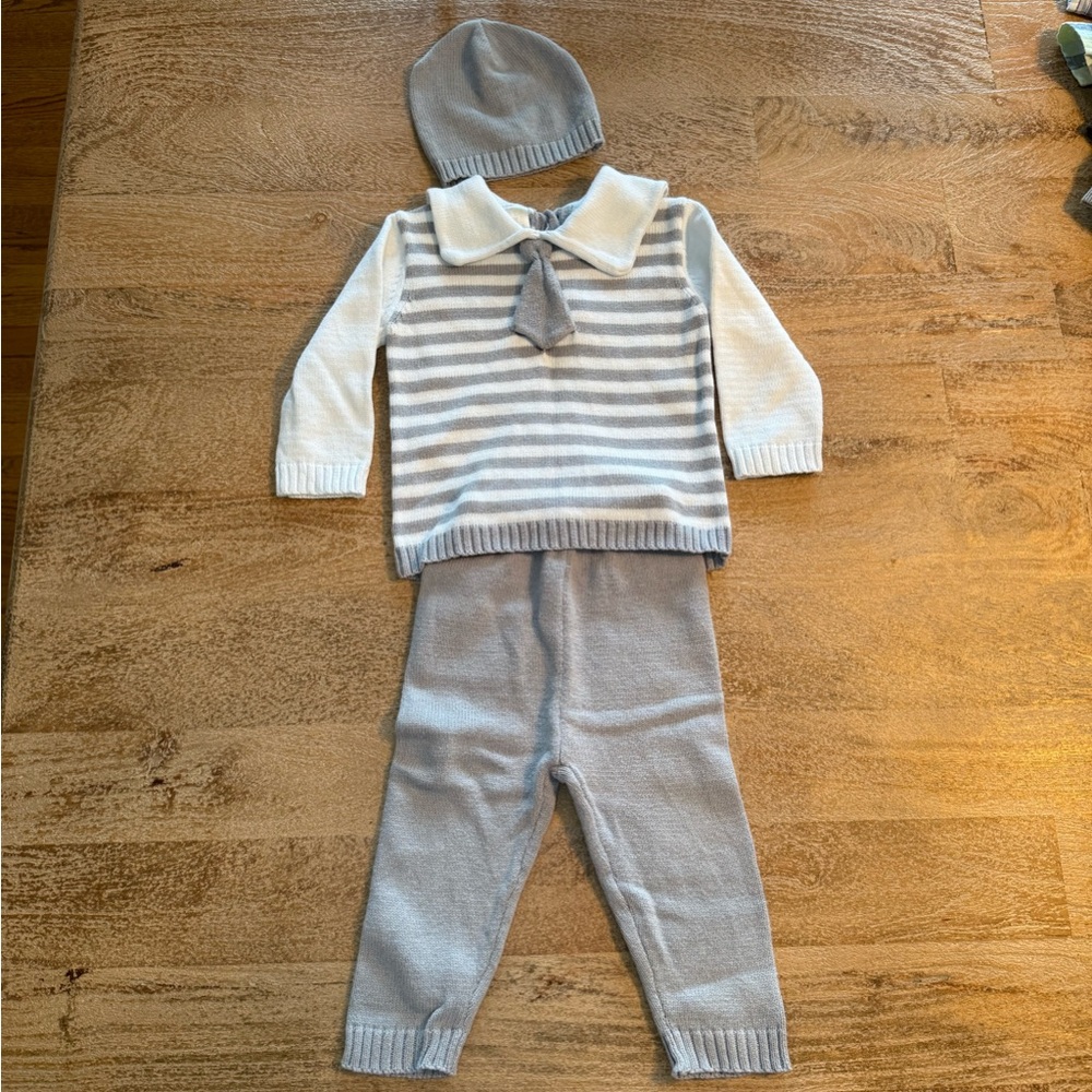Tots Fifth Avenue Gray and White Baby Sweater Set